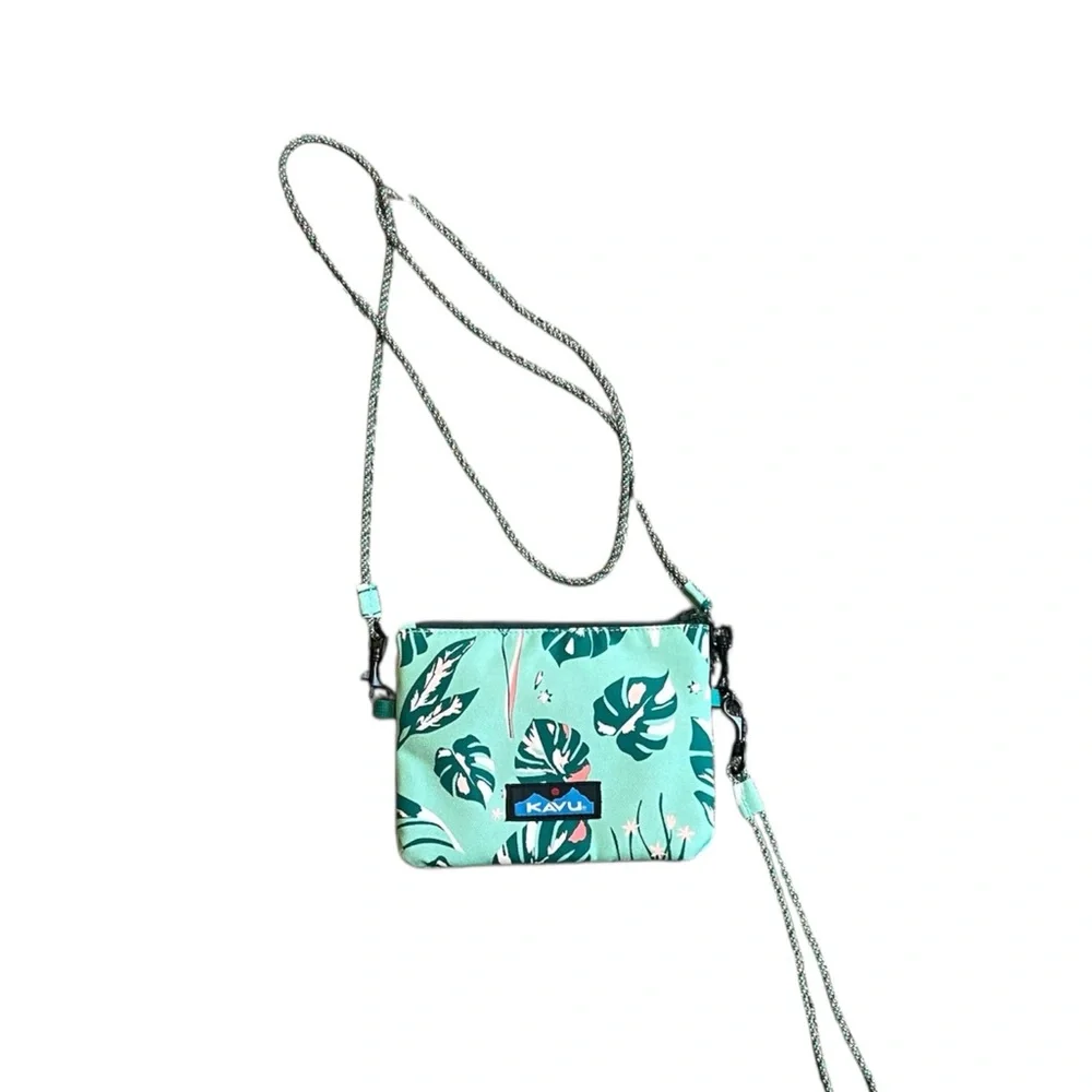 KAVU Teal Leaf Pattern Crossbody Bag - Picture 2 of 5